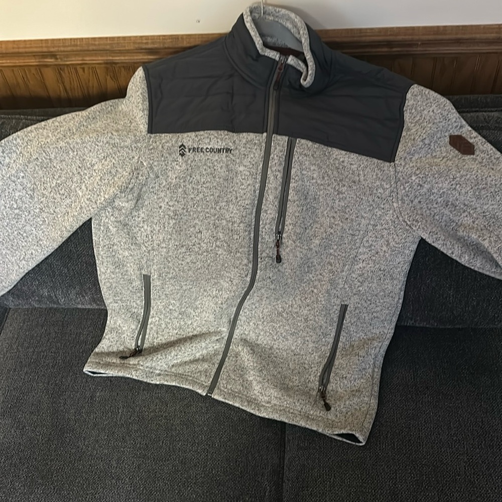 Free country jacket, medium grey jacket. Very soft inside perfect for winter